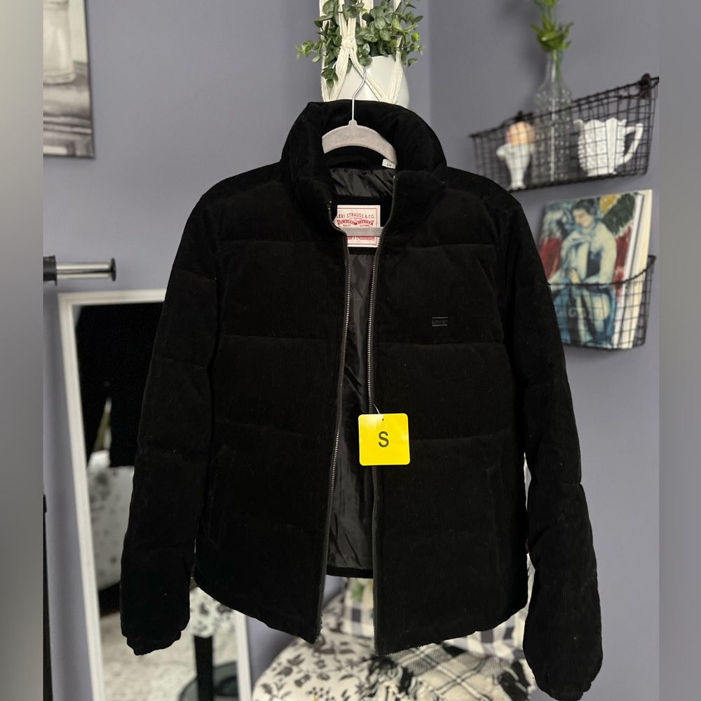 NWT LEVIS WINTER PUFFER BLACK CORDUROY SMALL JACKET NEW NWT - Picture 6 of 9